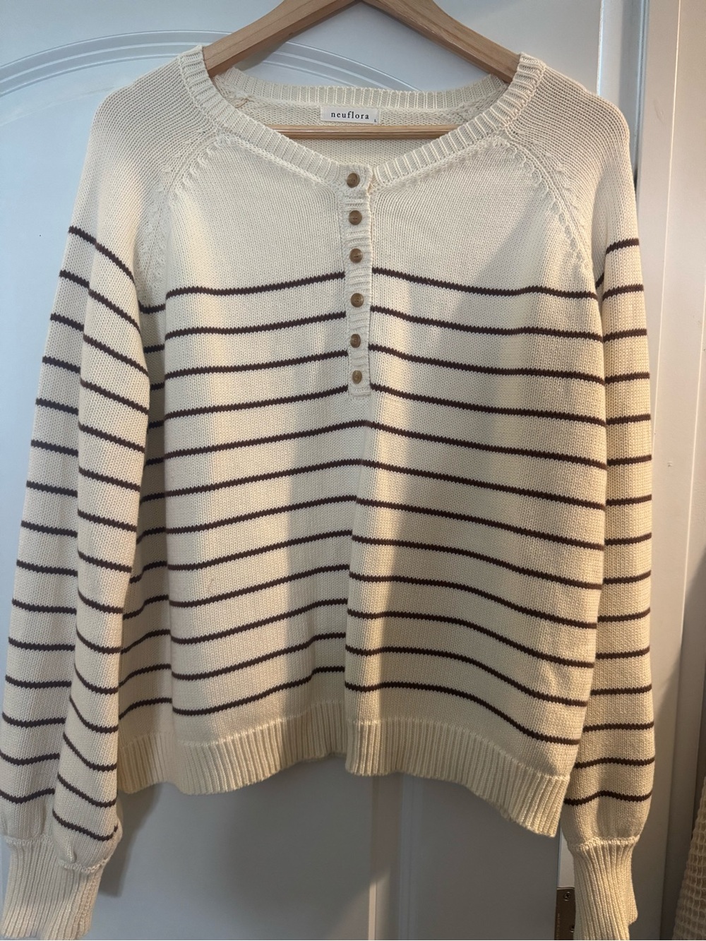 Neufloral Cream Stripe Henley Sweater